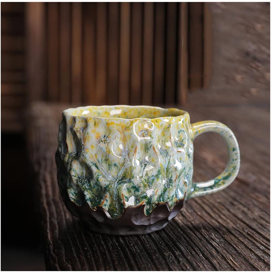 Handmade Rough Pottery Coffee Cup Retro Mug Office Water Cup Men and Women Tea Cup Ceramic Creative(C) (B)