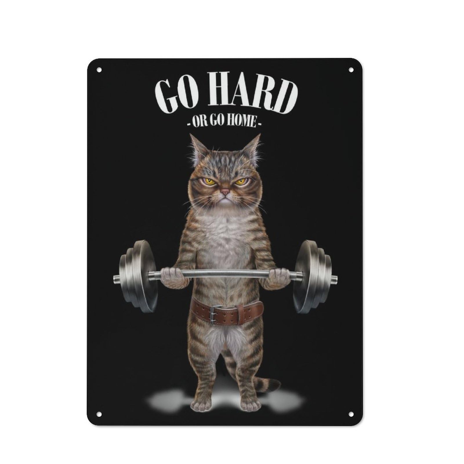 Junmoney Tabby Cat Weightlifting Vintage Metal Plaque 40X30cm Featuring For Garage Wall, For People Furnishing A Garage