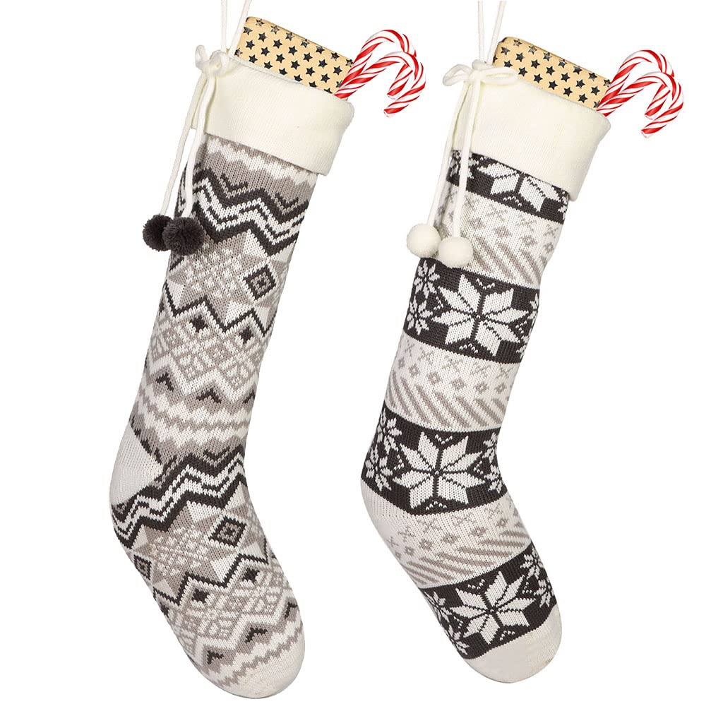Dibor Multicolor 2 Knitted Hanging Christmas Stockings 24"/60Cm Festive Pattern Zig Zag Fair Isle Stockings (Cp93+Cp94)