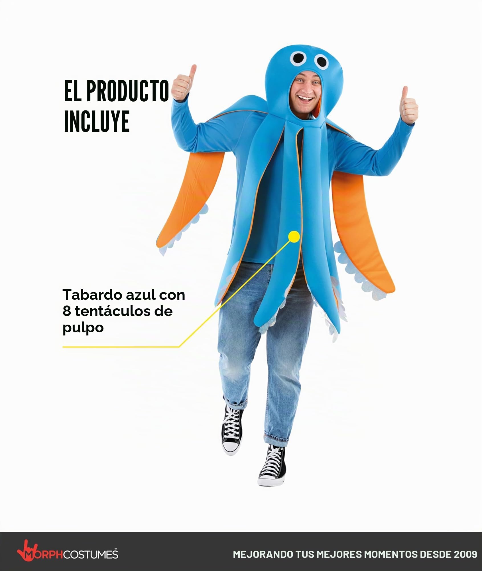 Fun Shack Disfraz Pulpo Hombre, Disfraz Marino Halloween Hombre | Tabardo Azul & Tentáculos Rellenos, Diseño de Pulpo, Para Poner, Perfecto para Halloween, Ideal para Disfrazarse