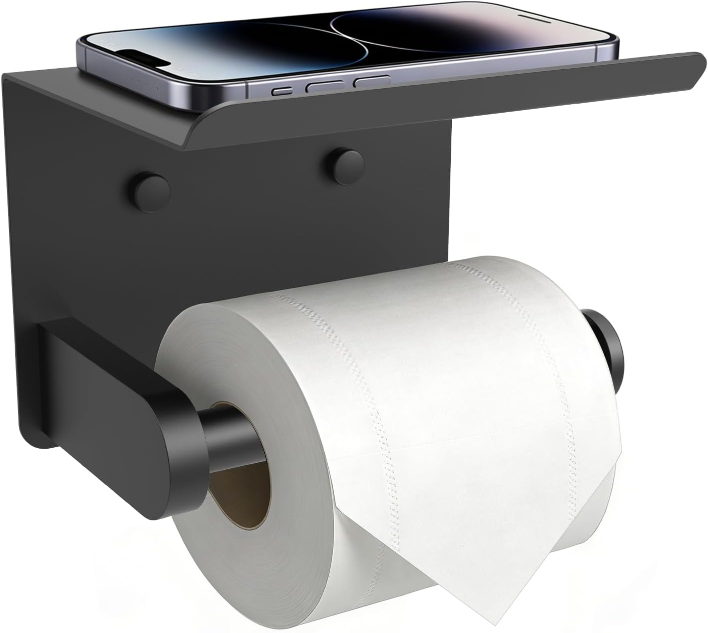 SetSail Toilet Paper Holder with Shelf Adhesive or Screw-in Bathroom Toilet Paper Roll Holders Wall Mount Matte Black Tissue Holder for Bathroom Hardware Accessories, 2 Packs