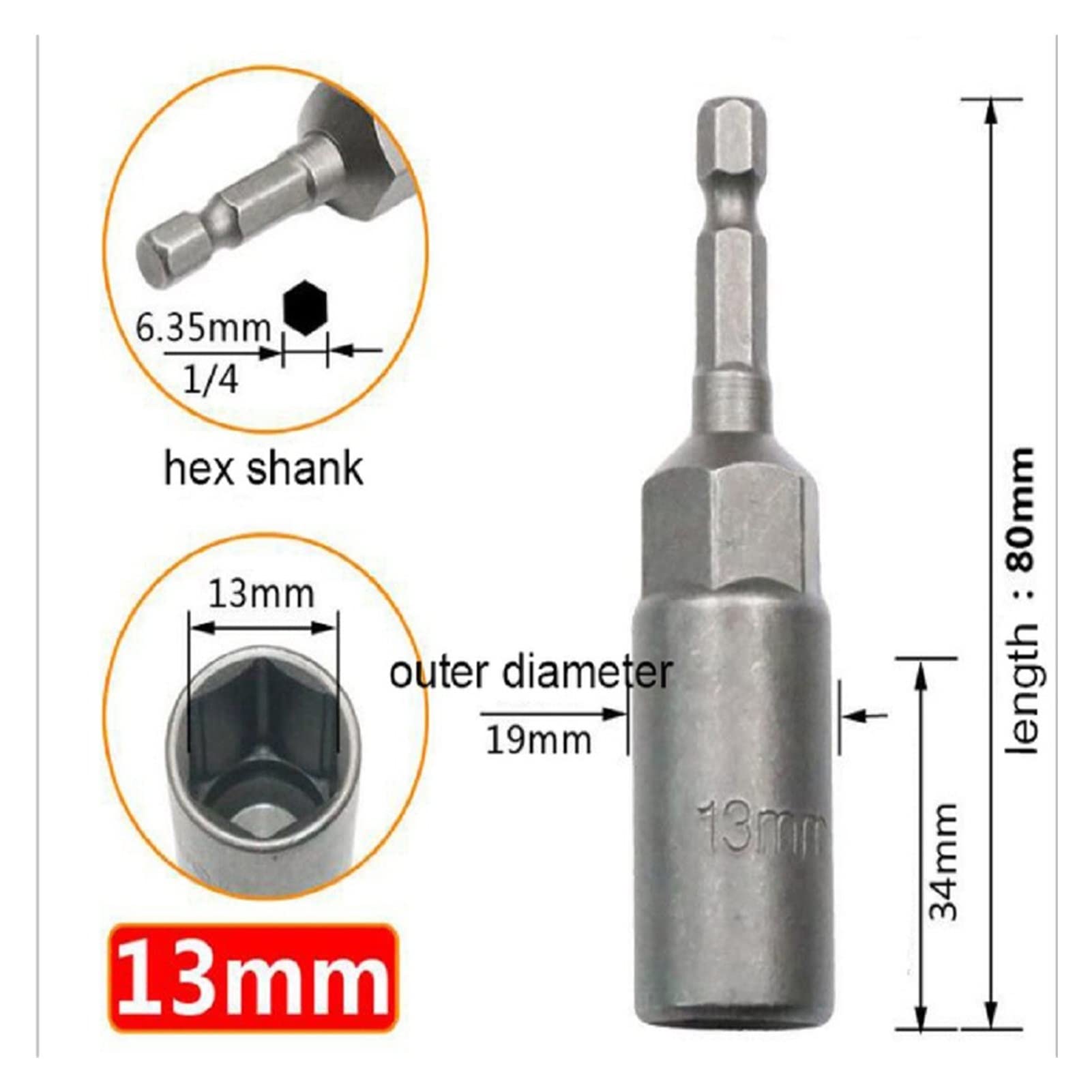 Destornillador de Impacto de 80 mm, 8 Unidades, Taladro, Adaptador de Vaso magnético Hexagonal de 1/4", Tuerca de Impacto, Taladro para Herramientas de Impacto.
