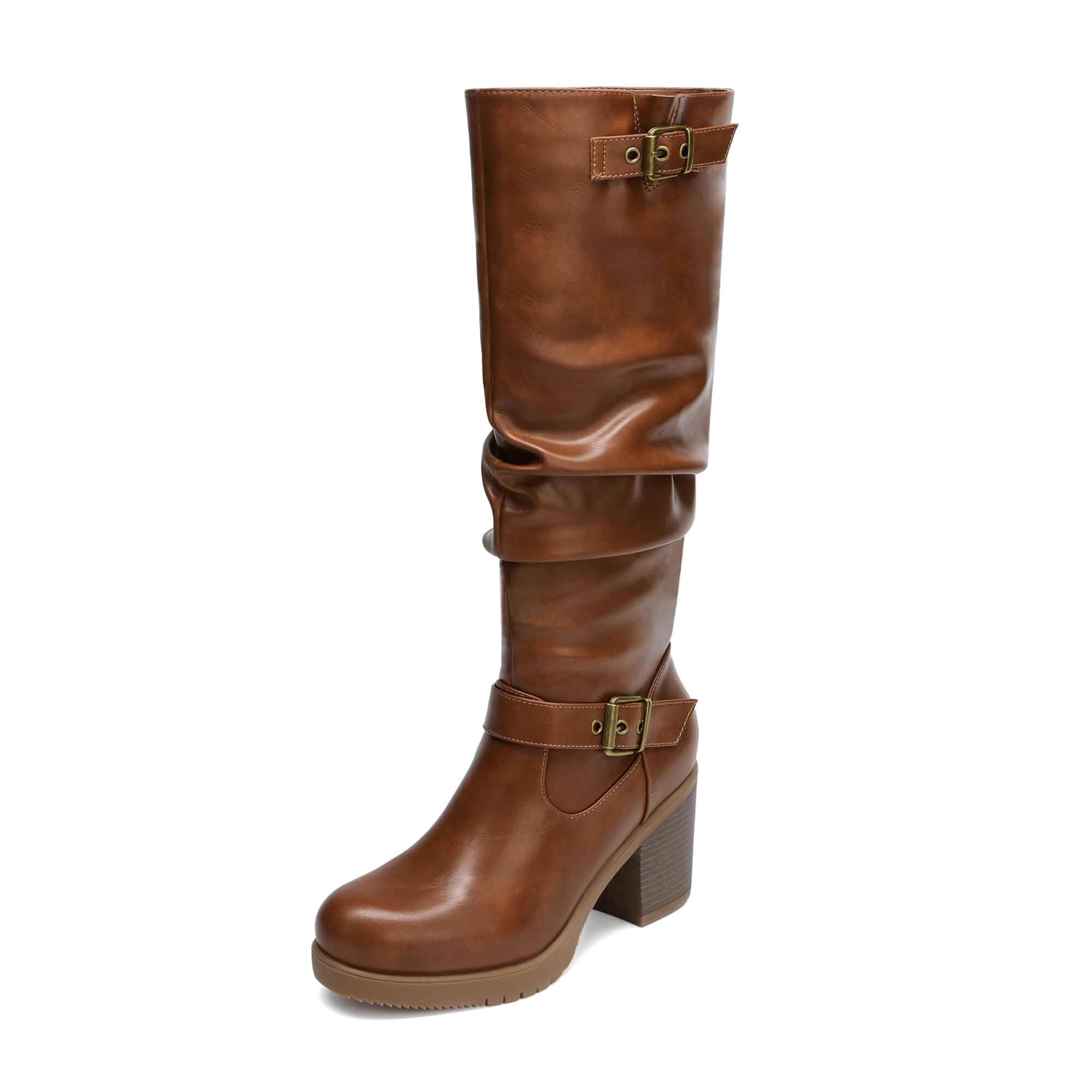 DREAM PAIRS Women's Chunky Heel Knee High Tall Boots Round Toe Boots with Side Zipper Faux Fur Lining Fall Winter Tall Boots for Women