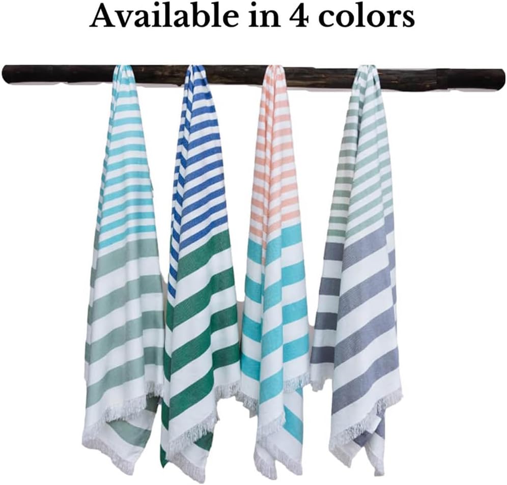 MUSH 100% Rayon from Bamboo Cabana Style Beach Towels: Light Weight, Ultra Soft, Super Absorbent, Quick Dry Bath Towel || 35 X 63 Inches (Extra Large, Lt. Green Grey & Aqua Peach)