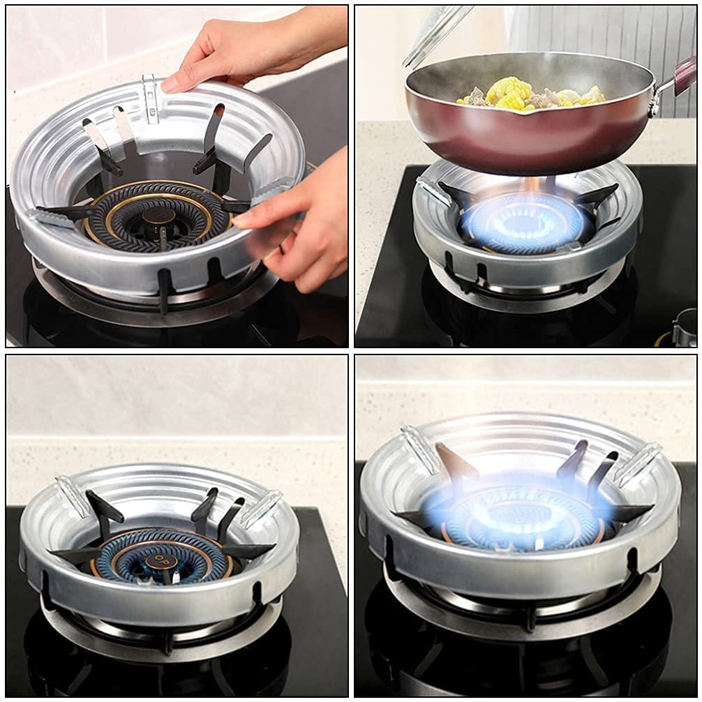 Gas Stove Burner Covers Windproof Energy Saving High Efficiency Heat Insulator Pot Rack Holder Gas Saver Round Burner Stand, glass top gas Saver, Home Stove Fire (silver, 2)