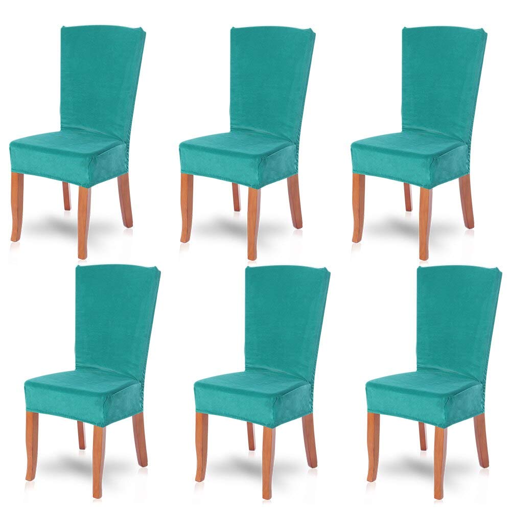 Housses de chaise en velours bleu paon lot de 6 amovibles pour dossier haut