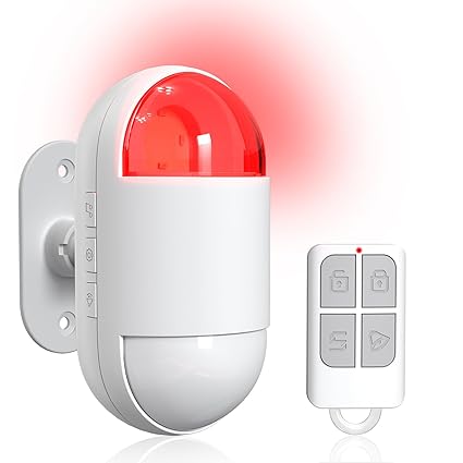 fansitc Wireless Motion Sensor Alarm Indoor, Indoor Infrared Security Motion Detector with Siren Light (30ft Sensor Range, 125dB, Battery), Door Motion Sensor Alarm for Garage, Store, Home