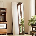 BEAUTYPEAK 21"x56" Full Length Mirror with Stand, ShatterVue Tempered Full Body Mirror, Floor Mirror with Aluminum Alloy Thin Frame, Free Standing or Wall-Mounted Mirror for Living Room, Black
