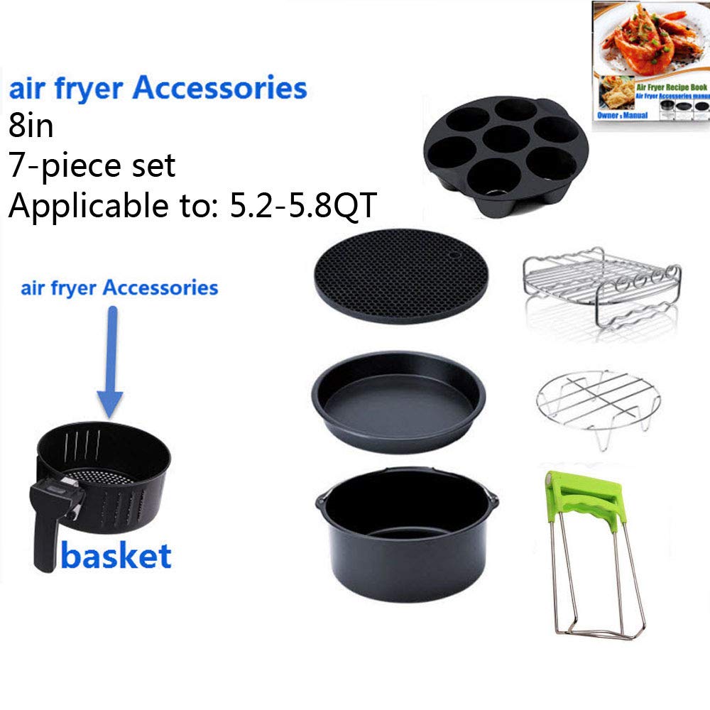 Generic Kit di Accessori per friggitrice ad Aria (Set di 5) Si Adattano a Tutti i Modelli 5.3-6-8QT e Superiori, Inclusi piroscafo, tortiera Antiaderente, Supporto in Metallo, per A