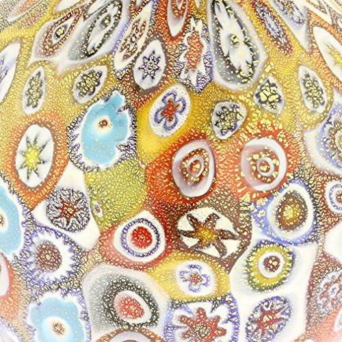 Glassofvenice Murano Glass Golden Quilt Millefiori Vase With Handles #TOP3