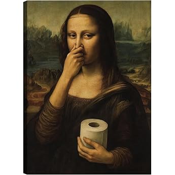 Cunegra Lustige Mona Lisa Toilette Bilder Witzige Bild Mona Lisa H lt Sich Die Nase Zu Monalisa Bilder Lustig f r Badezimmer Toilette G ste-WC 40 x 30 cm Ohne Rahmen
