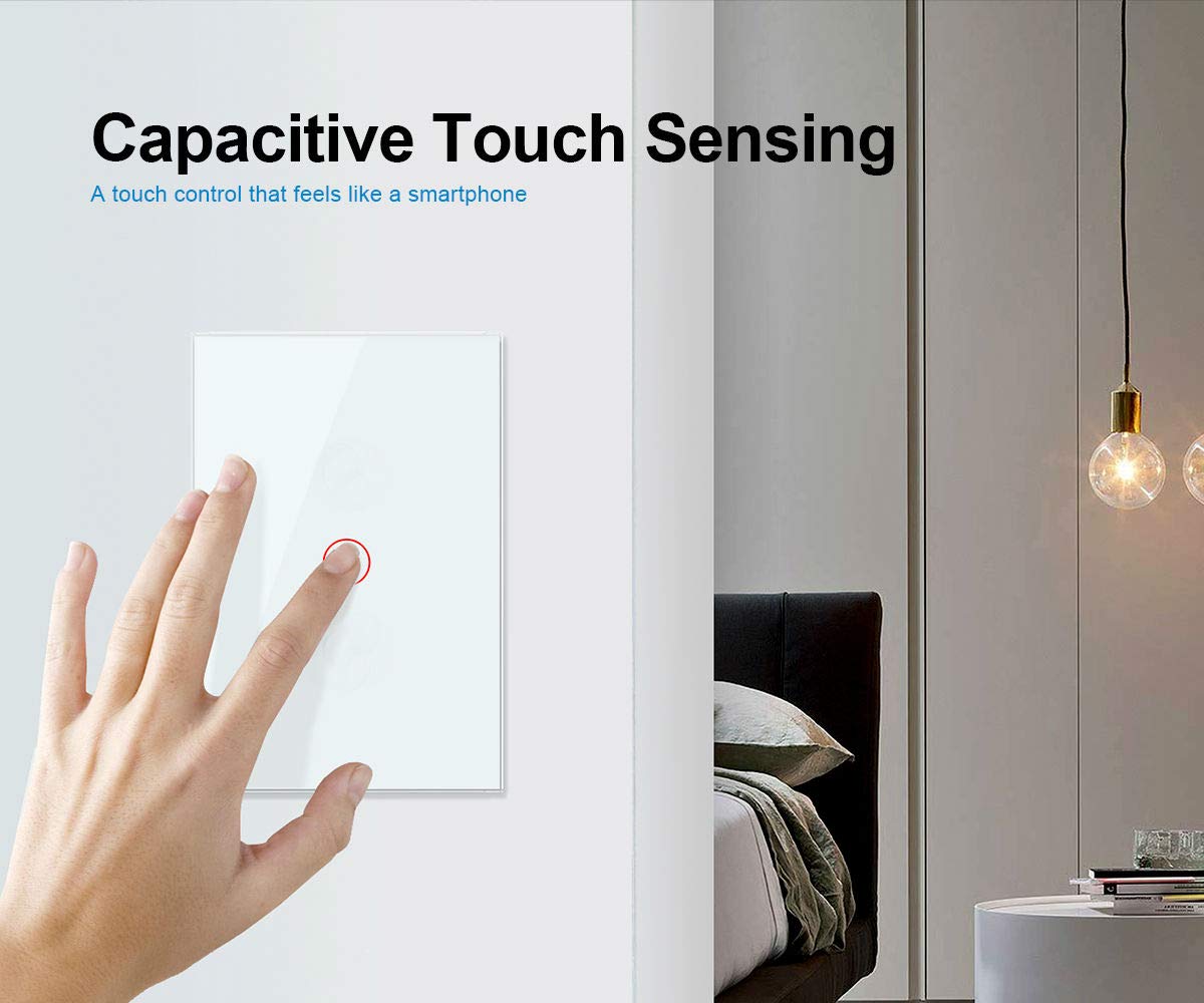 LIVOLO Modern Wall Touch Light Switch(No Neutral),Single Pole Touch Lamp Switch with LED Indicator,Scratch-Resistant Tempered Glass Panel,Single Pole