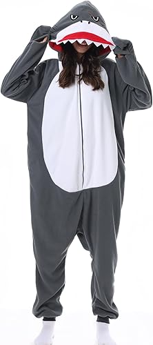 Pijama mameluco para adultos, disfraz de tiburón, cosplay, animal, ropa de dormir de felpa para Halloween, unisex, ropa para el hogar, una pieza