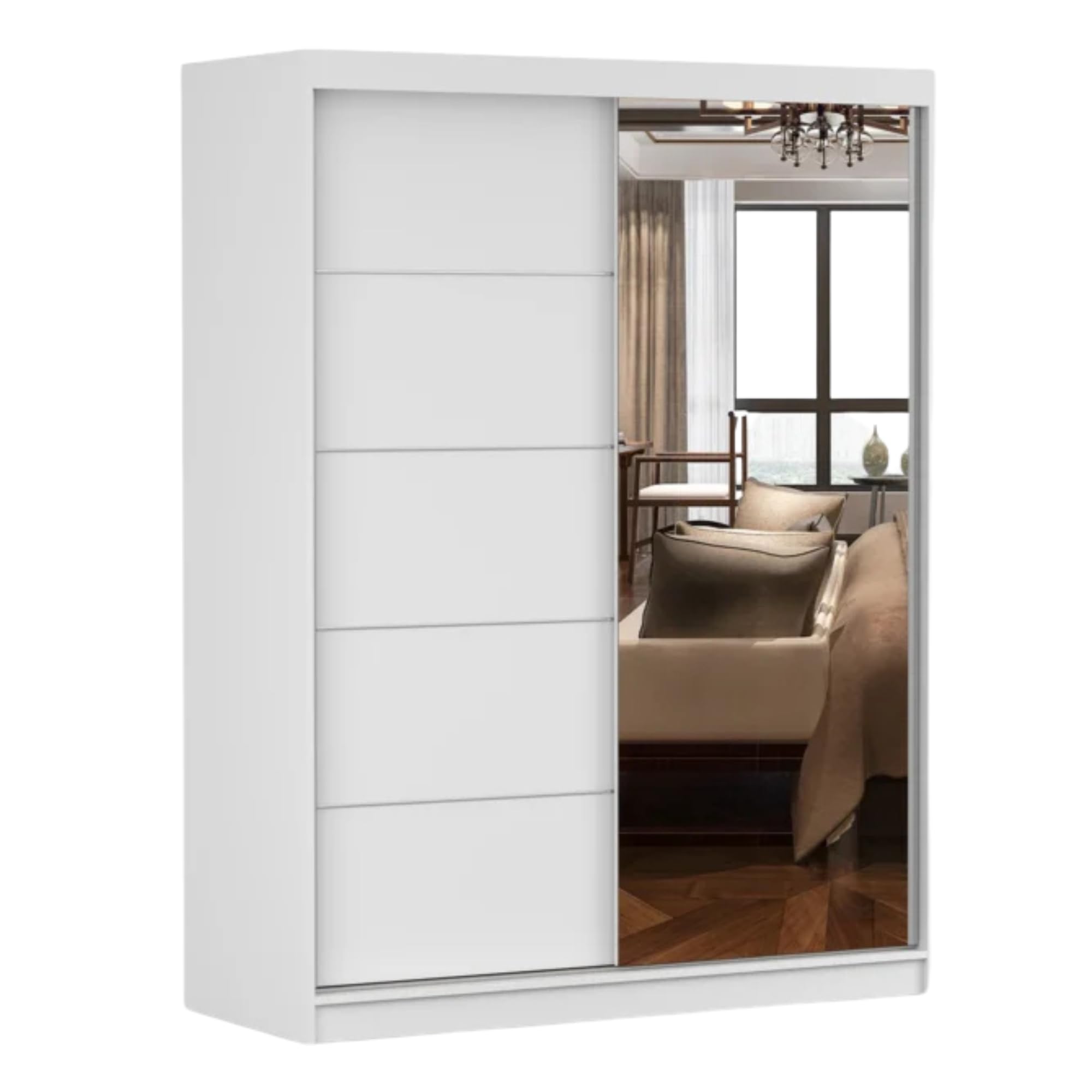 Fabryka Mebli Idźczak Kleiderschrank mit Spiegel, Schwebetürenschrank, Schlafzimmerschrank - ‎61 x 150 x 200 cm - Schrank für Schlafzimmer, Ankleidezimmer, Garderobe - Imoebel24