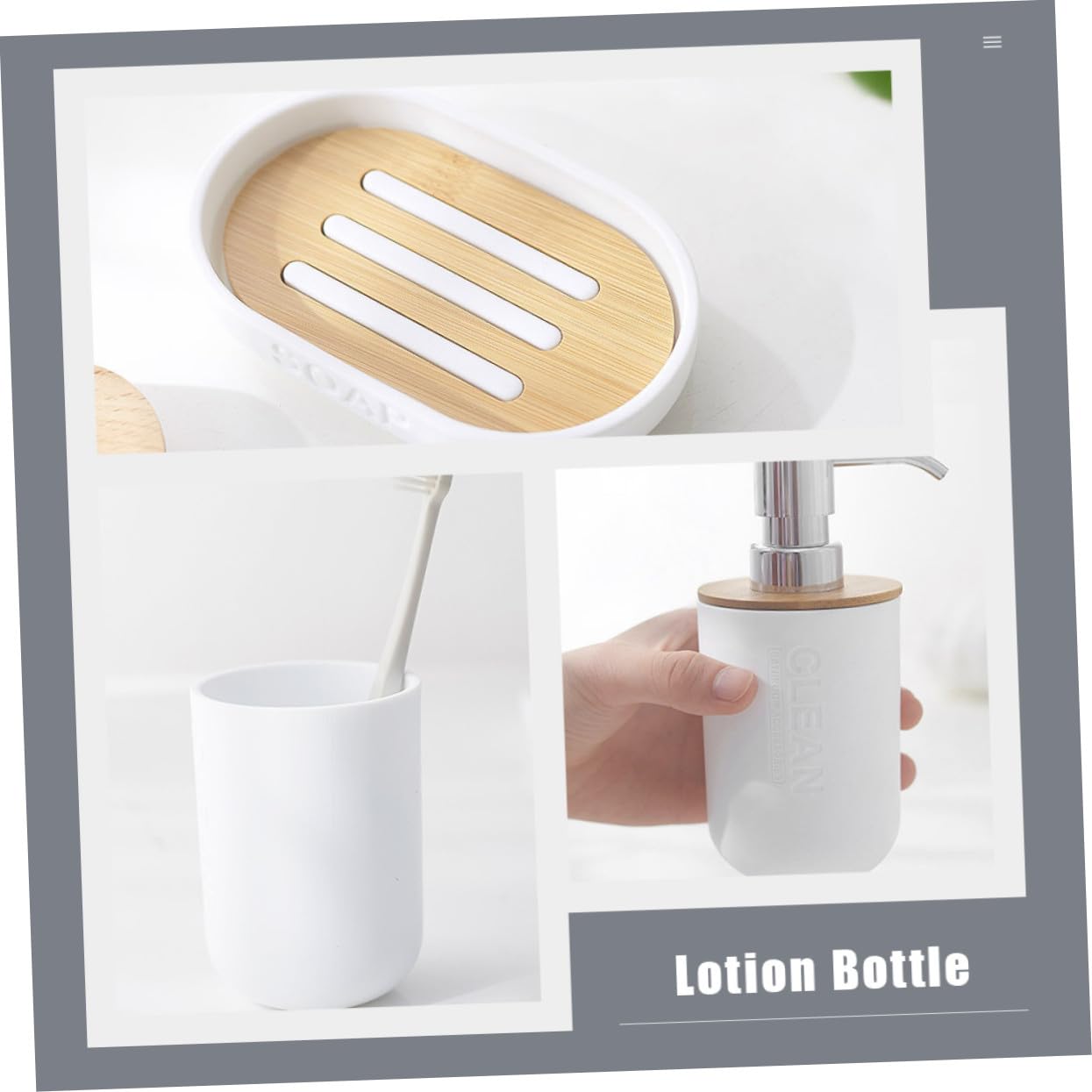 Conjunto de Accesorios de Baño de Plástico y Bambú para Almacenamiento Elegante y Práctico para Cepillos y Jabón Hotel o Uso Doméstico