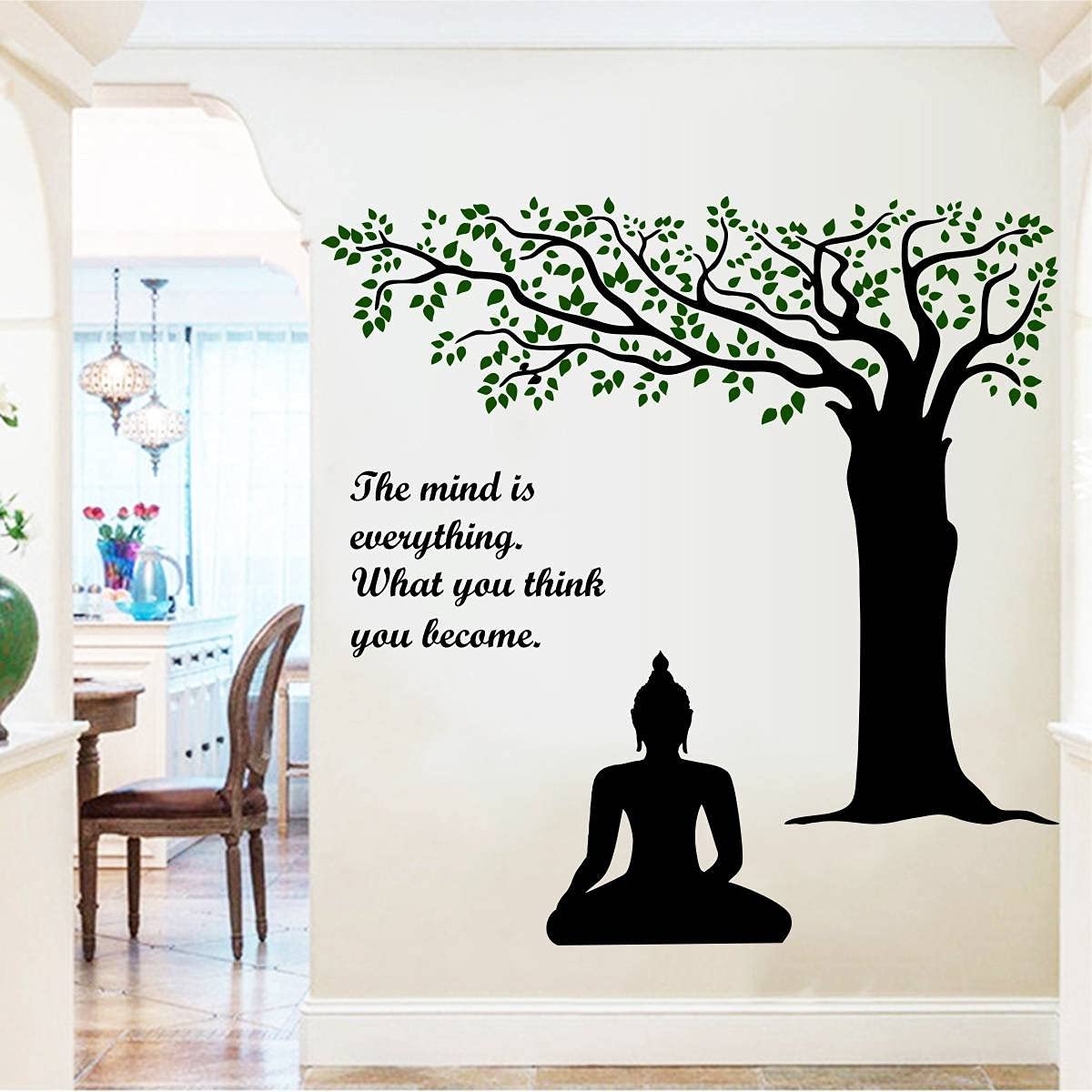 S3 Design Buddha Tree Wall Sticker with Motivational Quote – “The Mind is Everything” Large Vinyl Wall Art for Yoga Studio Office | Peel & Stick Decal Height 95 cms X Width 110 cms-image-9