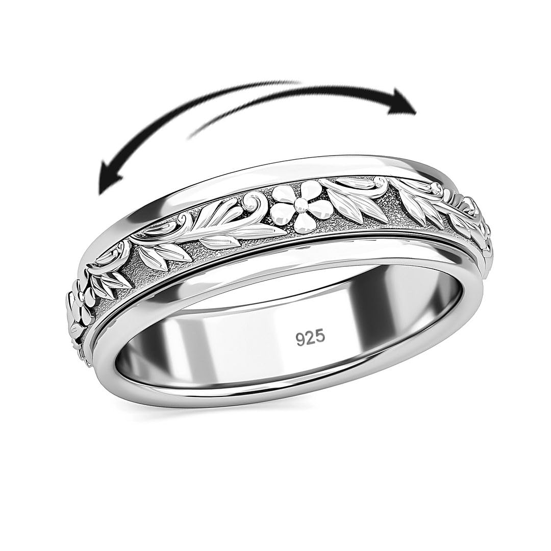 SHOP LC DELIVERING JOYSHOP LC 925 Sterling Silver Spinner Fidget Ring Moon Star Platinum Plated Anxiety Ring for Women Men Stress Relief Statement Jewelry Birthday Christmas Gifts