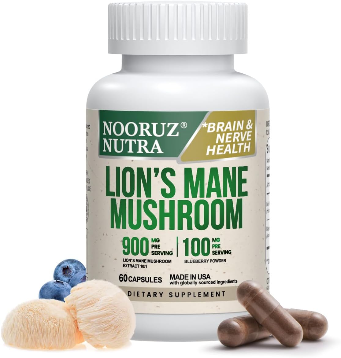 Organic Lion’s Mane Capsule: 10:1 Concentration Equals 10,000mg Mushroom, Enhanced with Blueberry for Vitality, Mental Clarity, and Concentration – 60 Plant-Based Capsules (No Tablets/Powder)