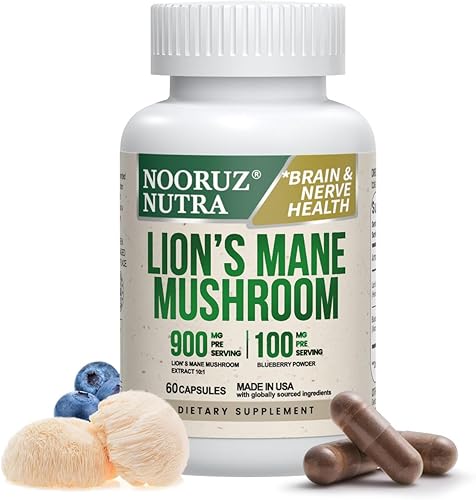 Cápsula orgánica de melena de león concentración 101 equivale a 10,000 mg de hongos, mejorada con arándanos para vitalidad, claridad mental y