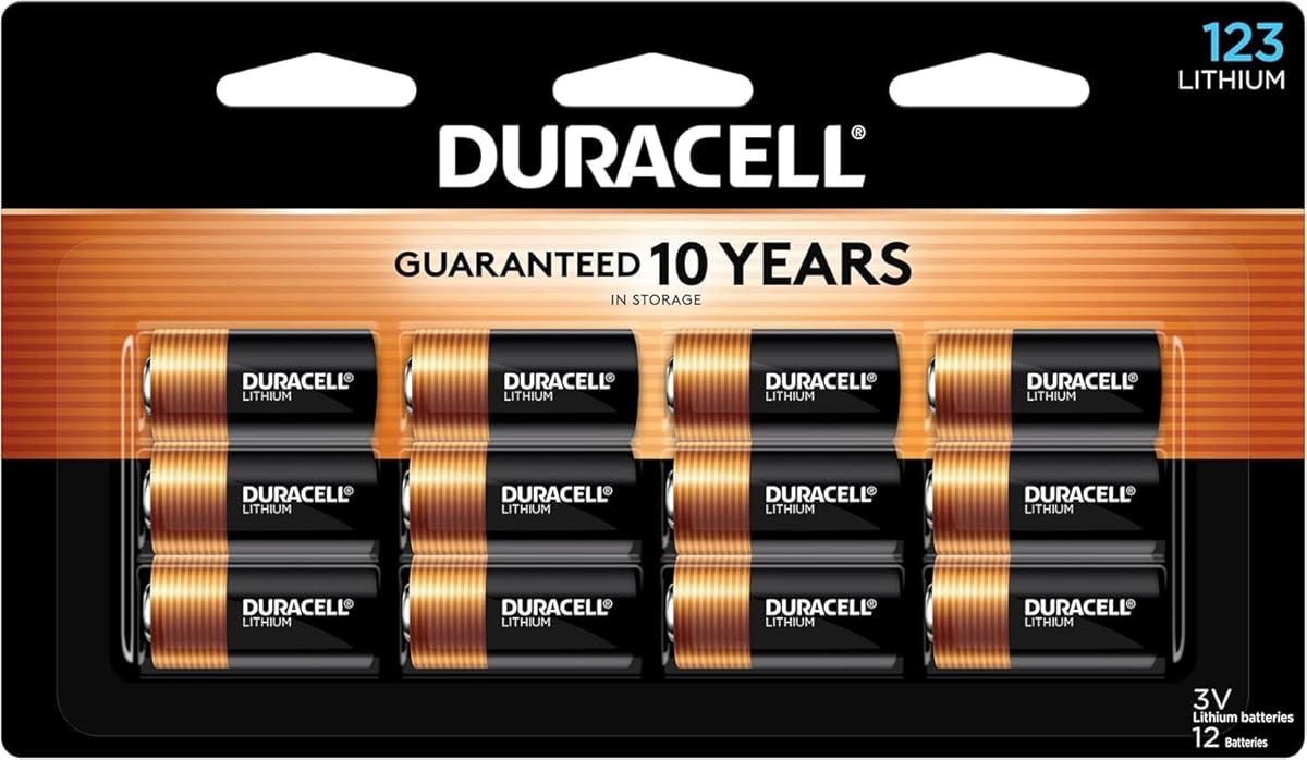 Duracell CR123A 3V Lithium Battery, 12 Count (Pack of 1), 3 Volt High Power for Home Safety, Security Devices, Flashlights, Smoke Alarms, Home Automation