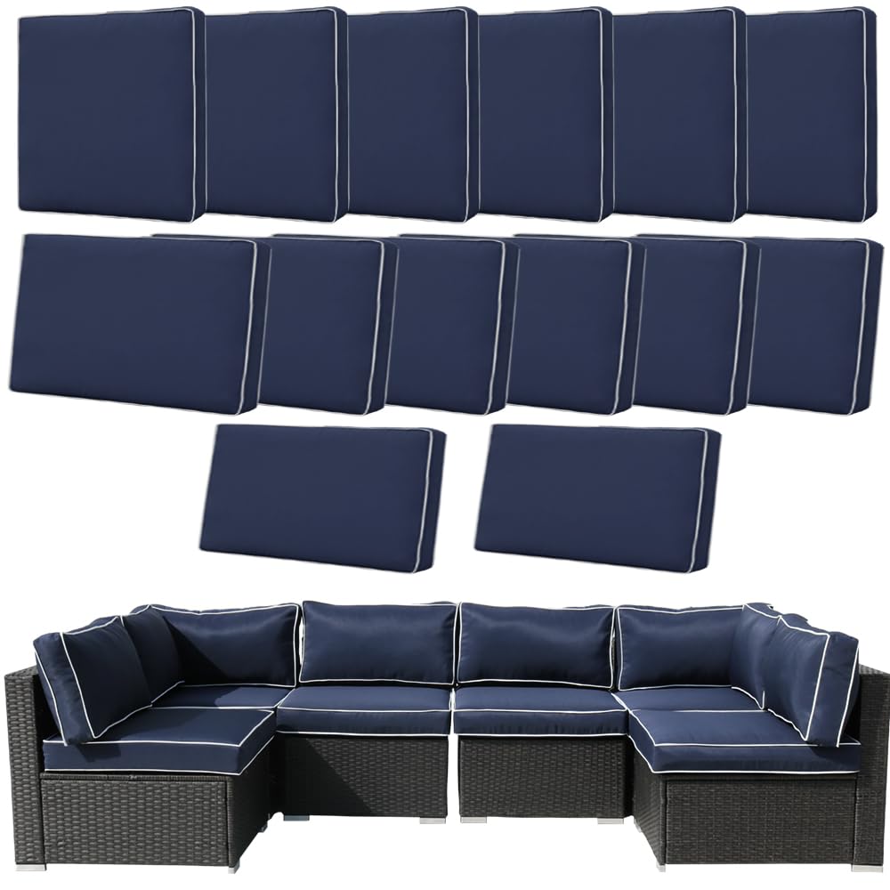 Photo 1 of Frxeyaliz 14Pcs Outdoor Cushion Covers Replacement Washable w/Zipper for 6-Seaters Sofa Patio Slipcovers Set Seat and Back Covers Only-25.6x25.6x3.9inch