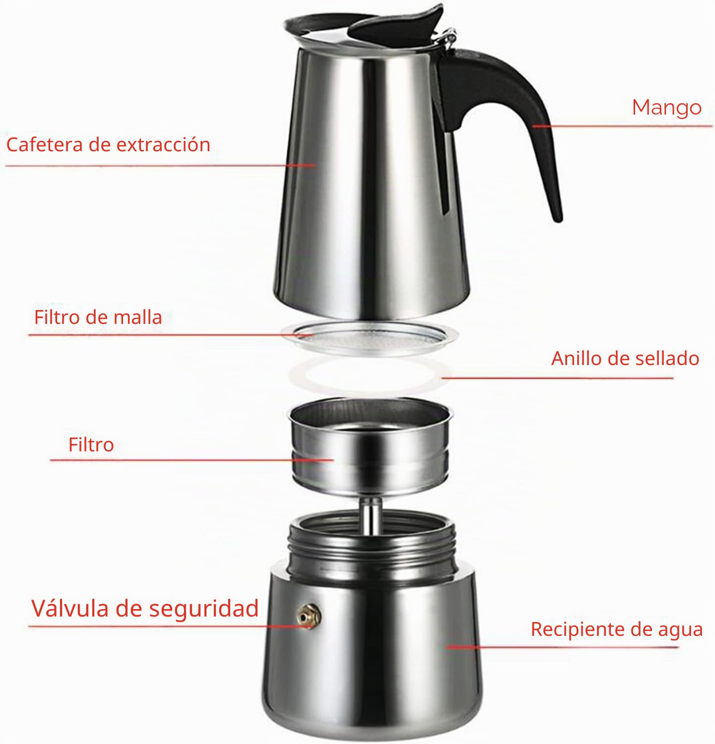 Cafetera eléctrica de acero inoxidable de 500 W, 200 ml, 4 tazas, cafetera moka, cafetera eléctrica con válvula de seguridad, para cocinas, cafés, oficinas