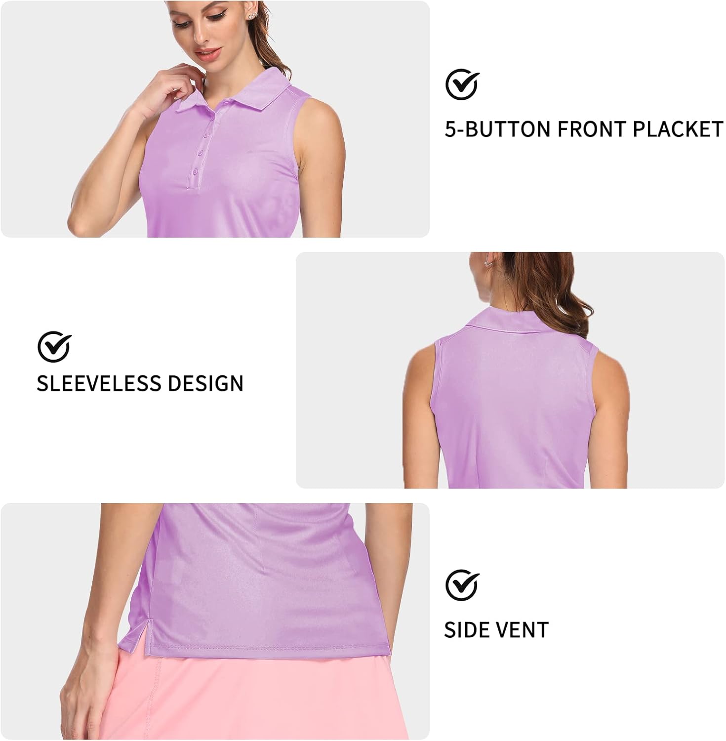 LastFor1 Women's Golf Sleeveless Polo Shirts UPF 50+ V Neck Athletic Tank Tops Outdoor Sports Quick Dry Moisture Wicking - Image 5