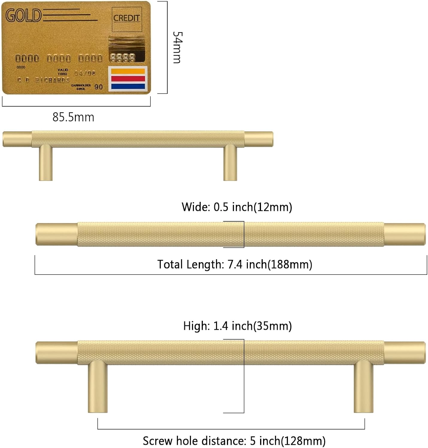 Amerdeco 10 Pack Brushed Gold Knurled Cabinet Pulls 5 Inch Hole Centers Kitchen Cabinet Handles Hardware Kitchen Handles for Cabinets Handles IH0006…