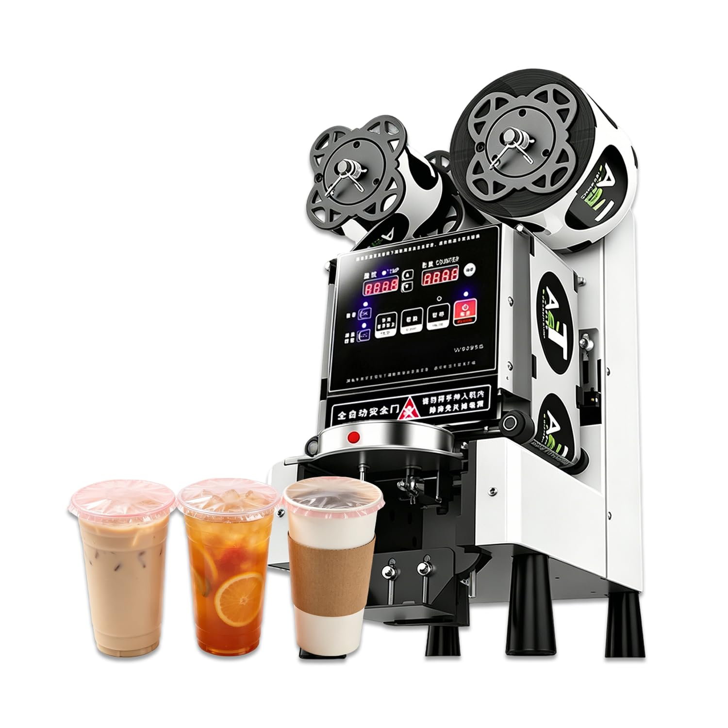 WTRYRN Electric Cup Sealer Machine, Commercial Cup Sealing Machine, Auto Film Feed, Track and Cut, 90/95mm Cup for Takeout Stores & Mobile Food Trucks 2