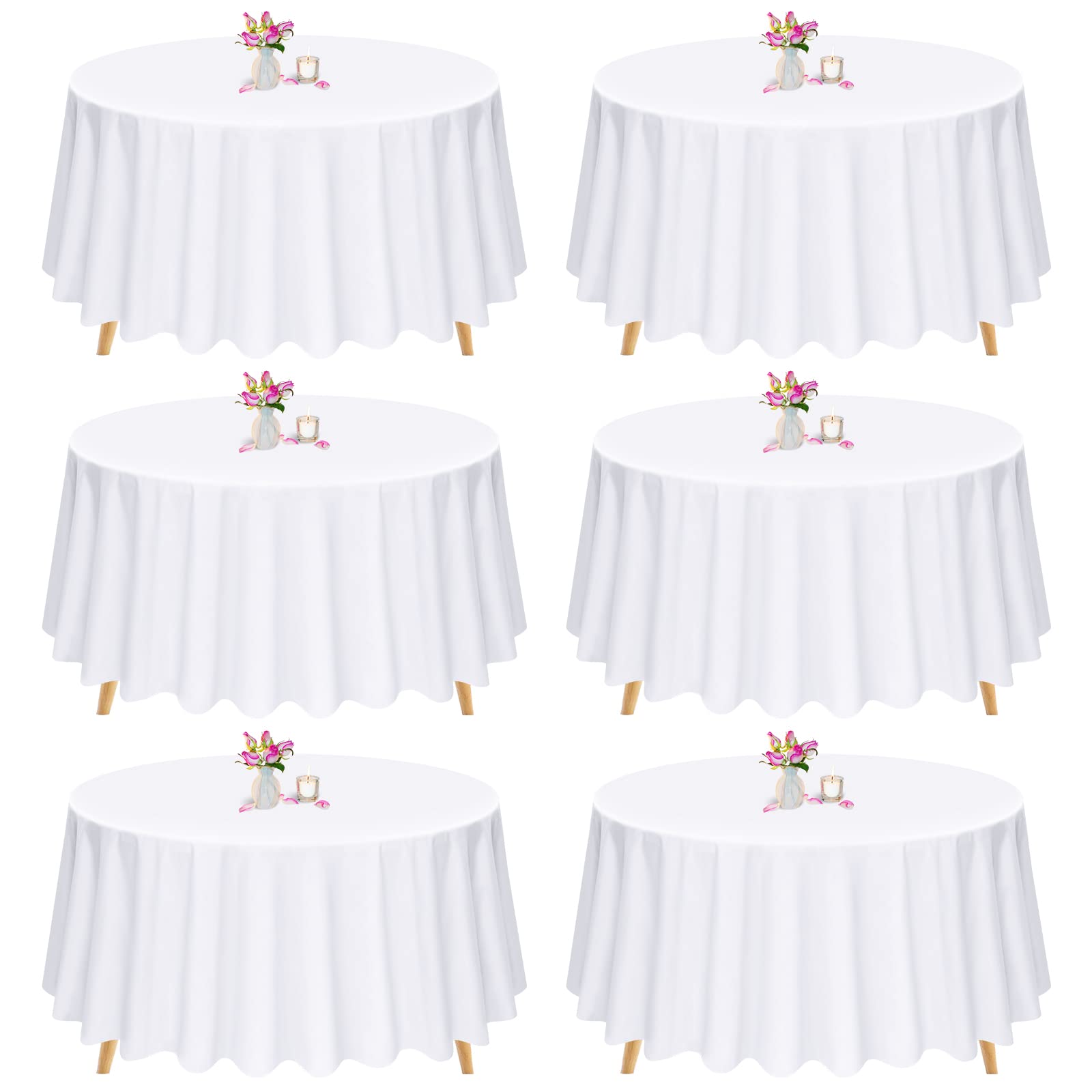 Pesonlook Round Tablecloth - 6 Pack 90 Inch White Round Table Cloths, Premium Polyester Resistant Table Cover for Wedding, Party, Dining,Banquet,Buffet Table, Holiday,Dinner Tables Decorate โ image 1