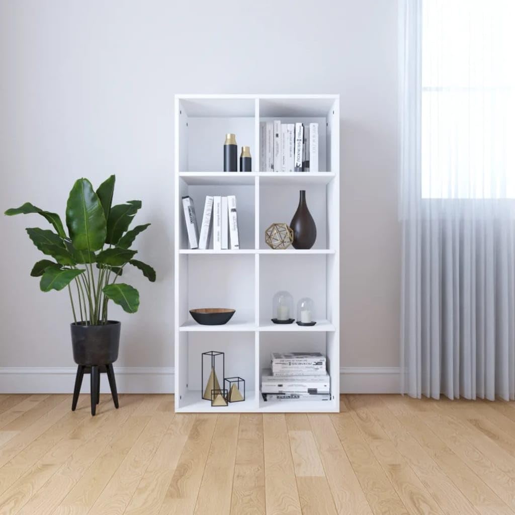 Générique Biały regał 66 x 30 x 130 cm z drewna inżynieryjnego, 8 przegródek, wszechstronna pozioma półka na książki, czasopisma i DVD