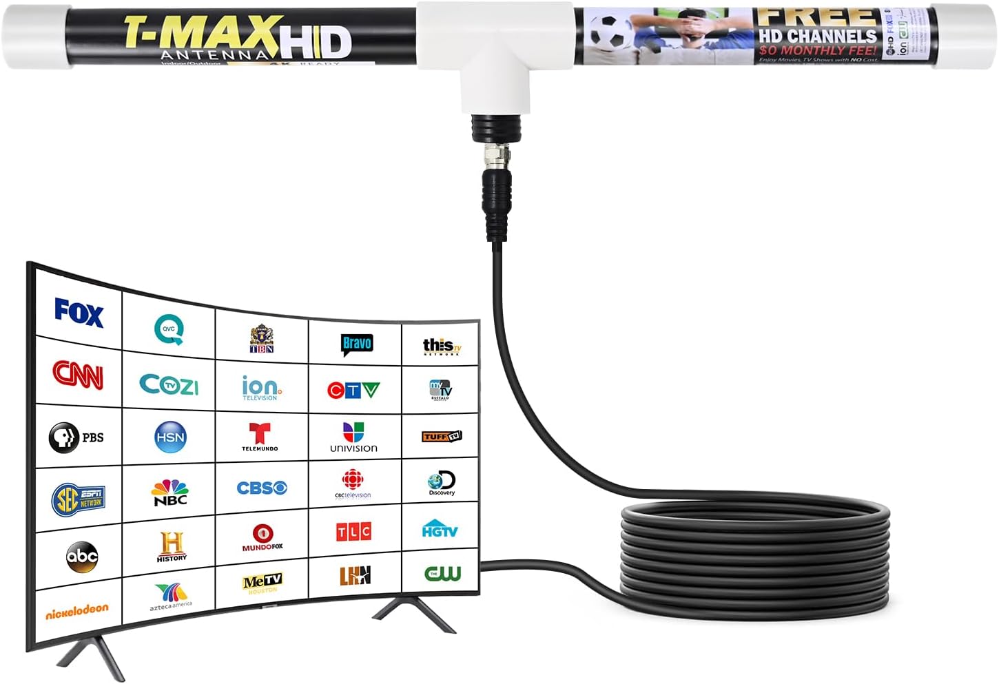 Magic Stick TV Antenna - Indoor Outdoor TV Antenna Up to 60 Miles Range - Enhanced USA Patented Digital Antennas for HDTV Clear HD Channels - 20ft Cable.