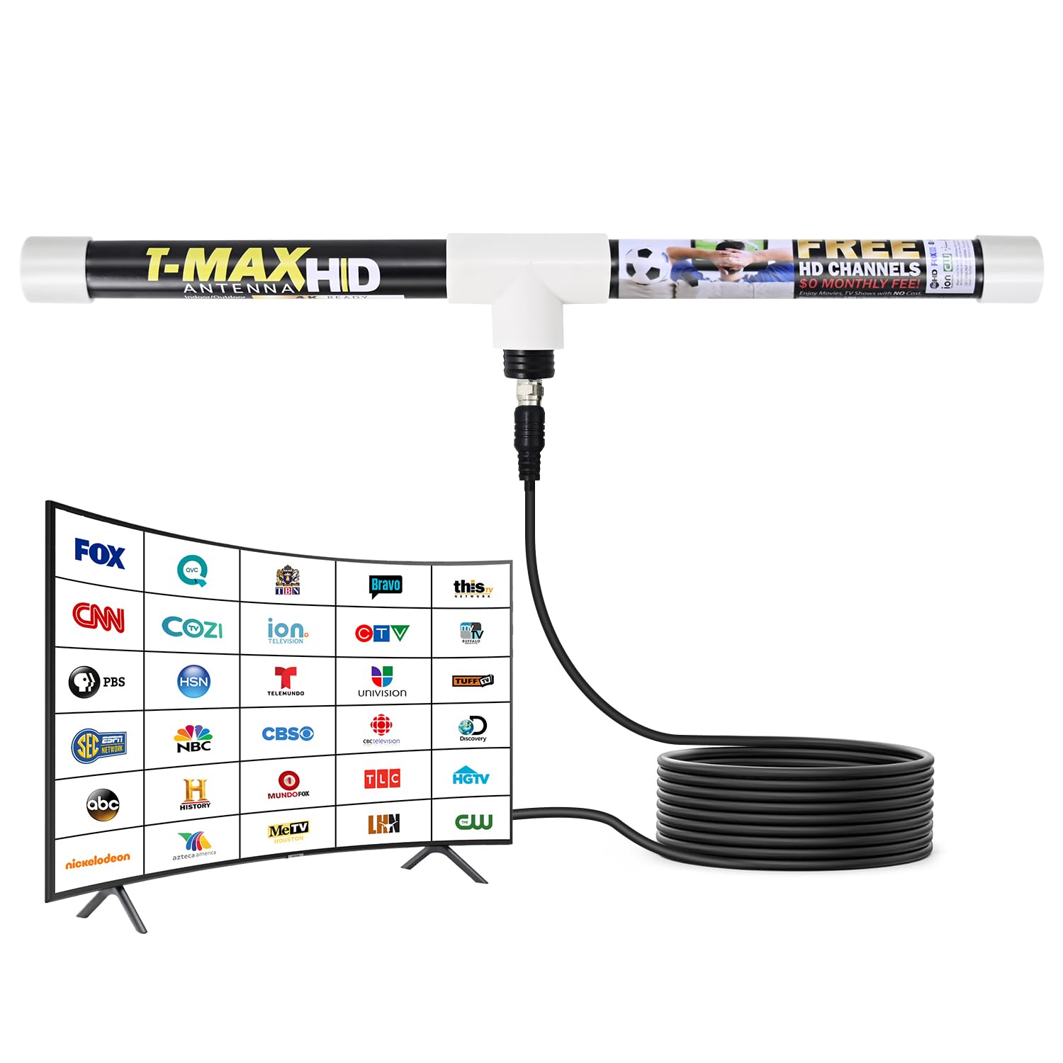 Magic Stick TV Antenna - Indoor Outdoor TV Antenna Up to 60 Miles Range - Enhanced USA Patented Digital Antennas for HDTV Clear HD Channels - 20ft Cable.