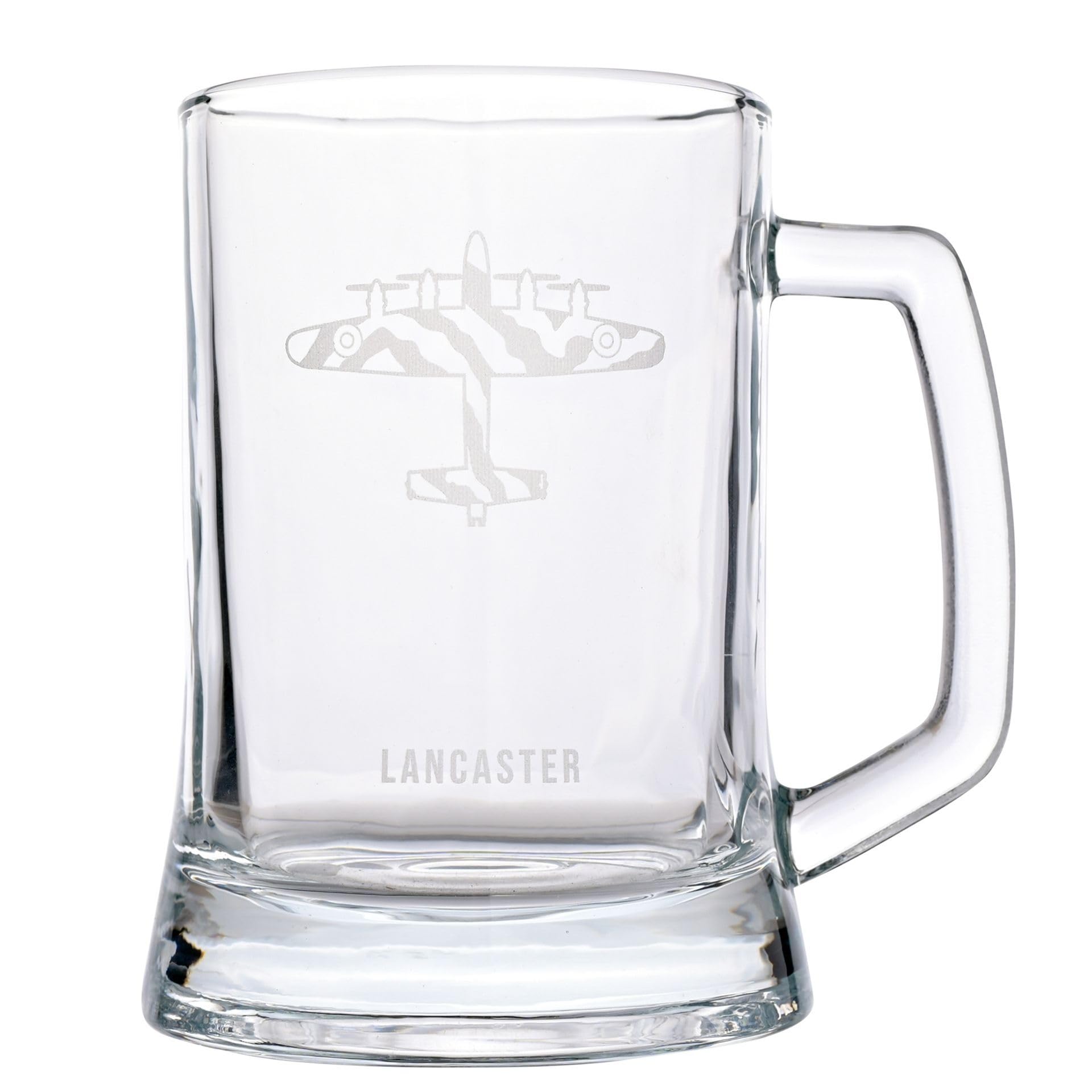 Widdop and Co Officially Licensed Royal Air Force RAF Glass Tankard - Lancaster - Etched Graphic Drinking Beer Mug - Home Bar, Kitchen & Dining Accessory for Men, History & Aviation - 480ml / 16oz.