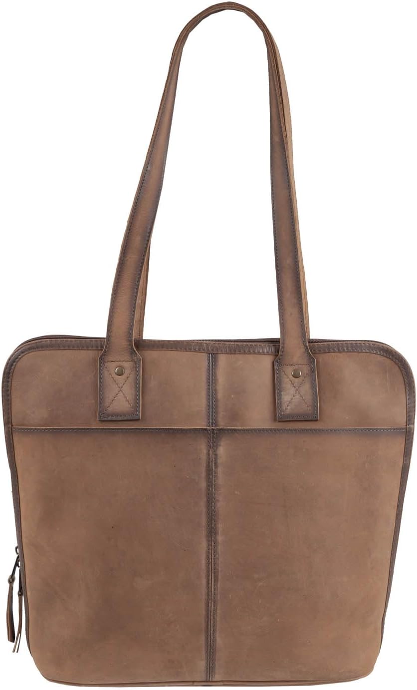 STS Ranchwear Unisex Cowhide Shopper Distressed Brown Leather Laptop Bag OS - Image 2