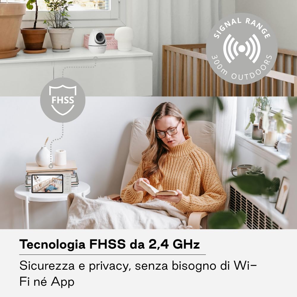 Jané Eye Pro Baby Monitor, Baby Monitor con Telecamera Rotante, Inclinazione Motorizzata, Display da 5”, Audio Bidirezionale, Visione Notturna, con Musica, Basso Consumo