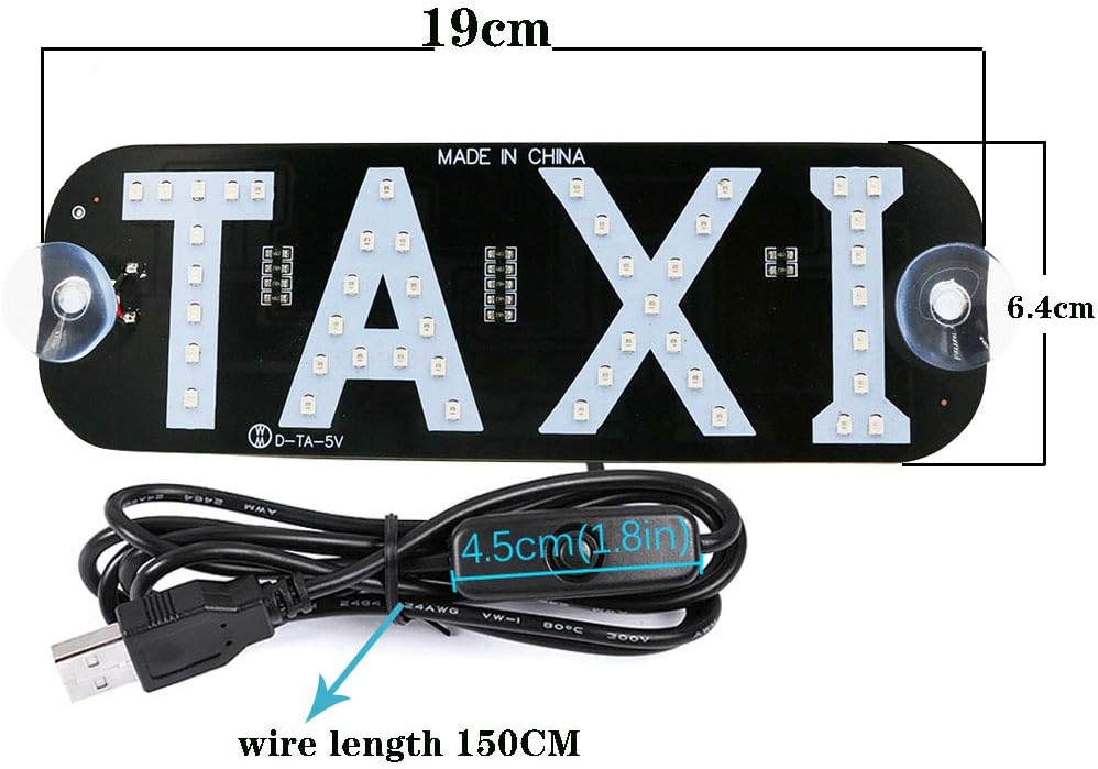 YSY 10pcs New Model Taxi with USB Led Car Windscreen Cab Indicator Lamp Sign Blue LED Windshield Taxi Light Lamp 5V (Blue)