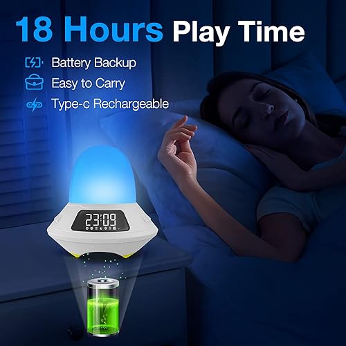 deerdance Máquina de ruido blanco para bebés, niños y adultos, máquina de ruido con luz nocturna, temporizador, reloj despertador y función de