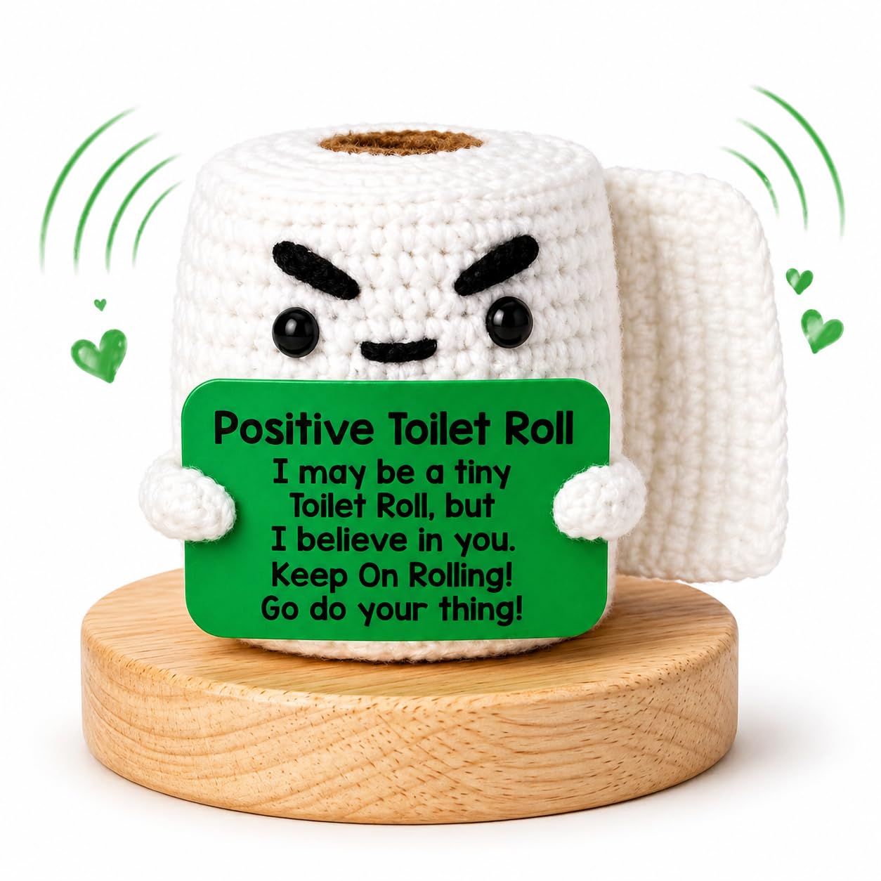 W-Direct Handmade Crochet with Inspirational Message Card (Positive Toilet Roll) – Funny Emotional Support Mini Doll, Cute Desk Decor Gift for Friends, Coworkers, Encouragement Keepsake