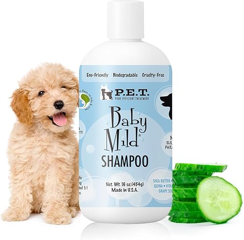 Baby Mild Shampoo - Suave e hipoalergénico para capas sensibles, aroma a melón de pepino, 16 onzas líquidas, fabricado en Estados Unidos por P.E.T.