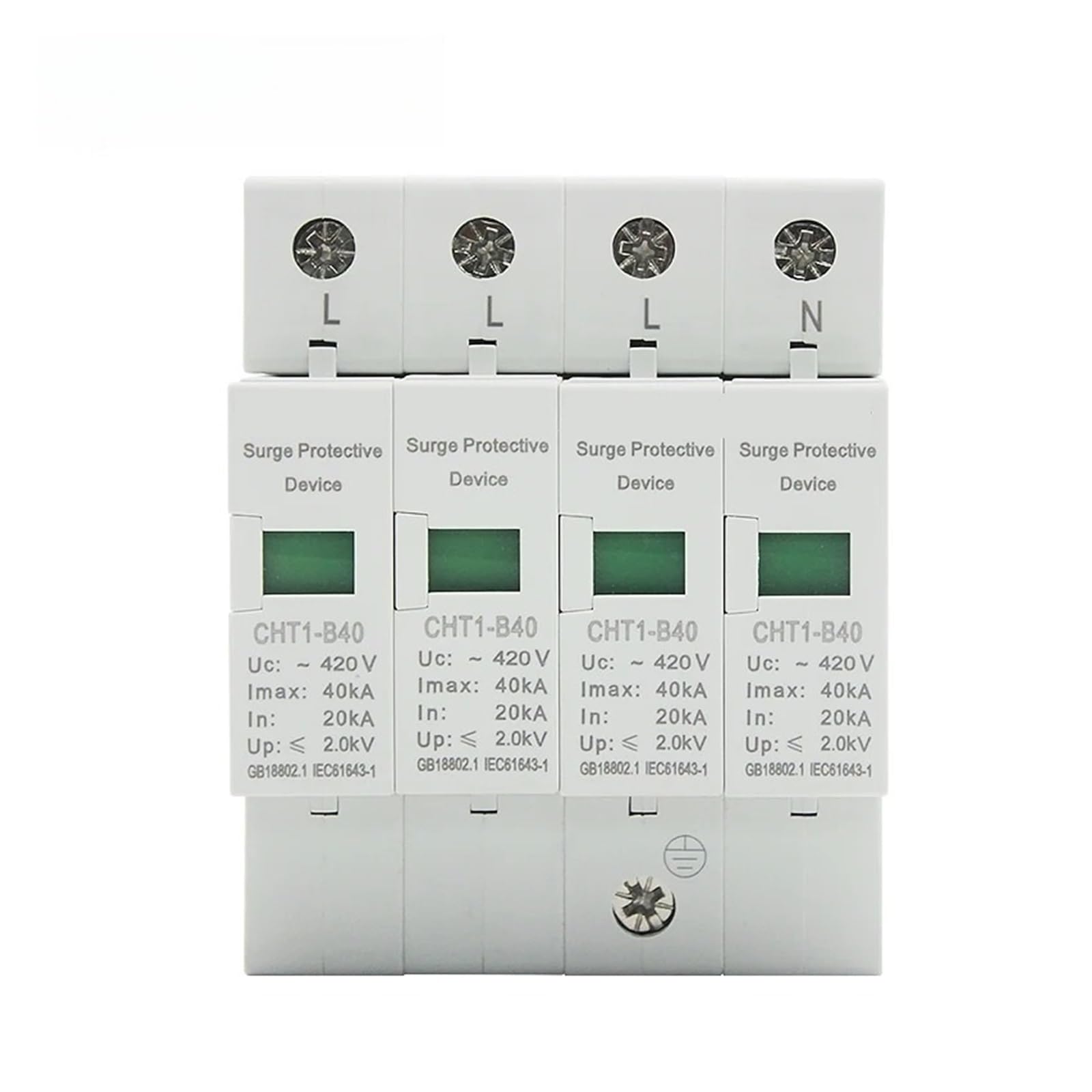 Protector contra Sobretensiones Doméstico AC SPD 4P 20KA ~ 40KA, Dispositivo De Protección Rayos Montaje En Carril DIN para Fotovoltaico Protector contra Sobretensiones Doméstico