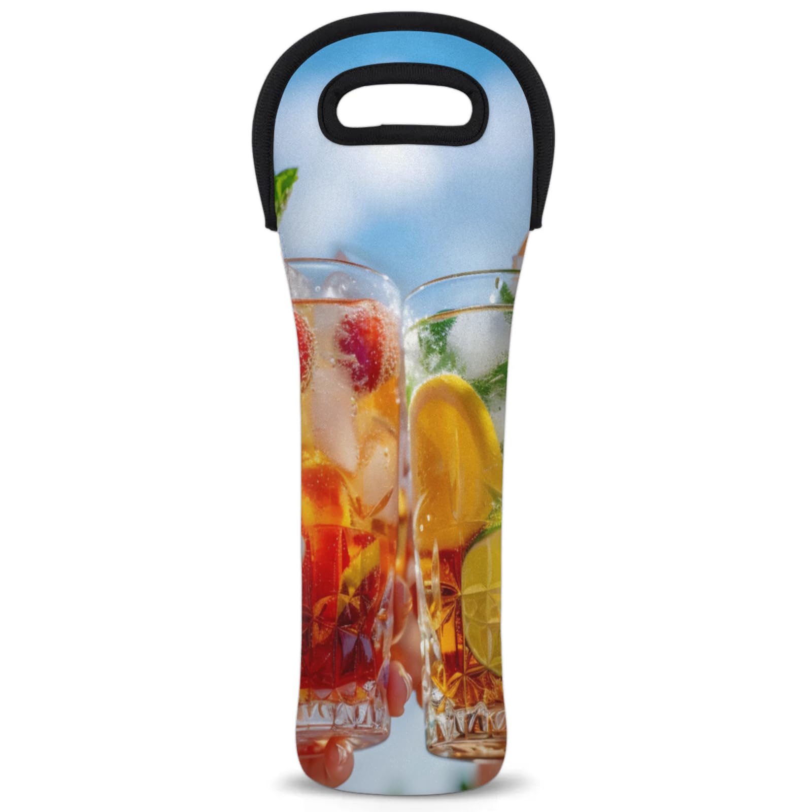 Neoprene Wine Tote Carrier Bag for Wine,Water, Champagne, Beer, Baby Bottles 15.6 x 5.1 Inches, Protective Wine Bag,Drinks Lemon