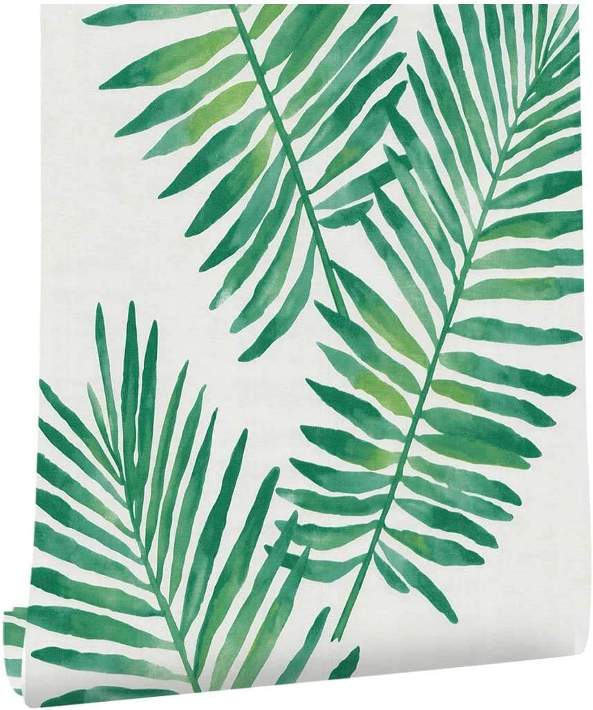 D9540-3 Vinyl Tropical Palm Leaf Wallpaper Stick and Peel Self Adhesive Green 3d Removable Wallaper For Furniture Kitchen Countertop Table Door DIY Chalkboard 45cm x 300cm
