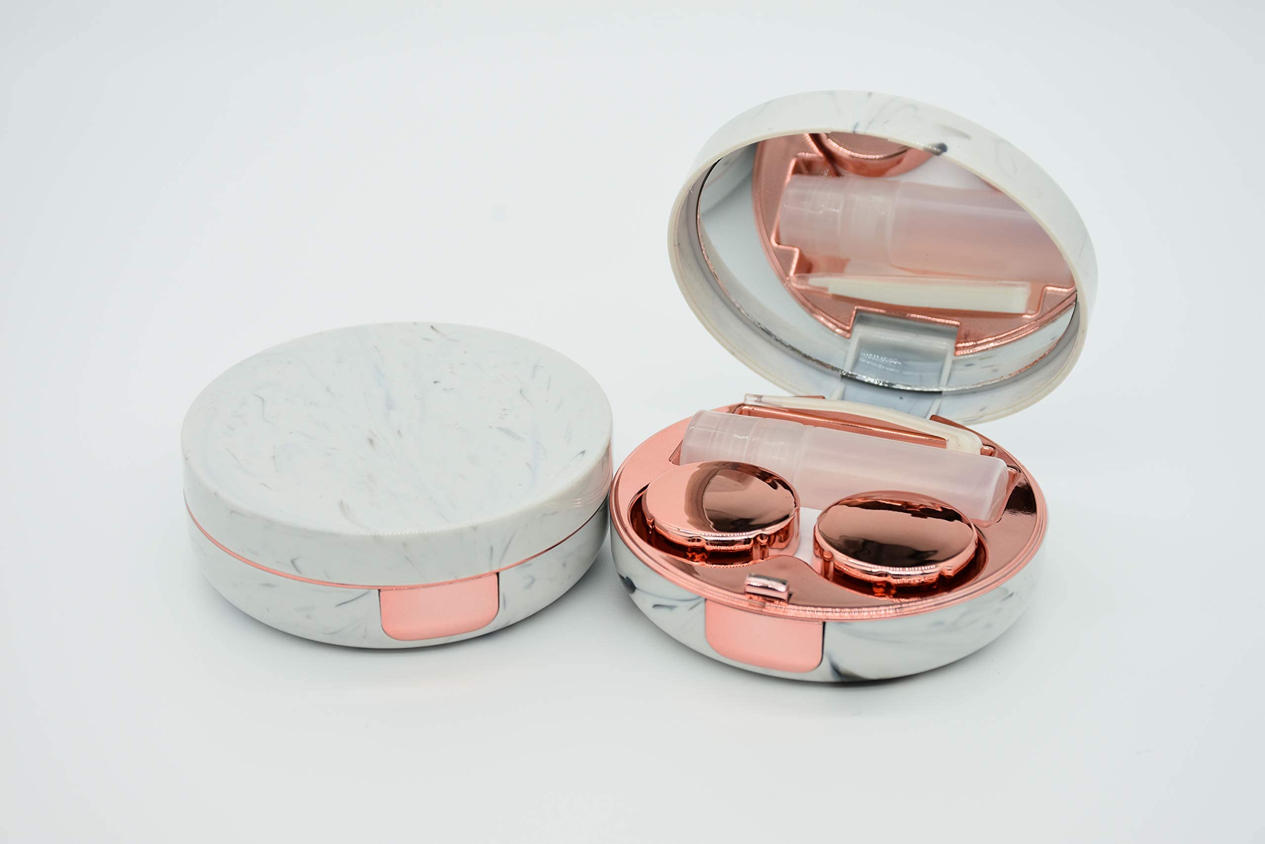 Paquete de 2 estuches de mármol para lentes de contacto, todo en uno, kit de almacenamiento de contacto de viaje, oro rosa, 2 Count (Pack of 1), Mochila de viaje
