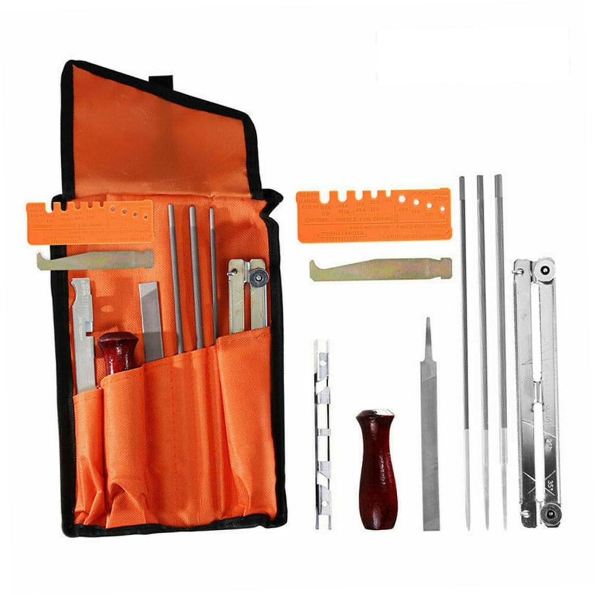 Kit Affilatura Catena Motosega 10 Pezzi in Metallo Arancia | Resistenza All’usura, Rimozione Trucioli, per Uso Personale e Professionale
