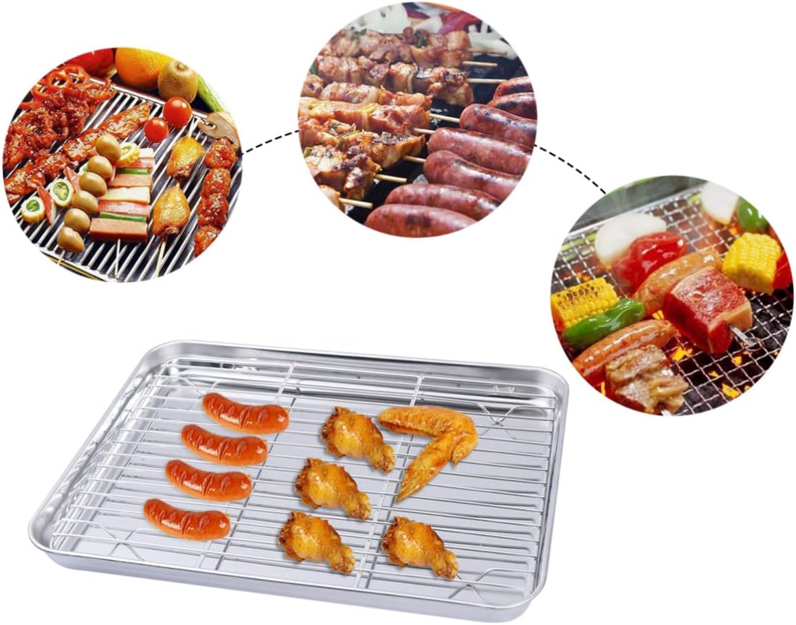 2pcs Stainless Steel Baking Sheet and Rack Set Bakeware Pan for Cakes Cookies and Puddings Easy Cleanup Cooling Rack Tools for Home and Restaurant