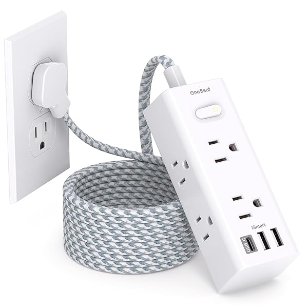 15Ft Extension Cord with Multiple Outlets, Flat Plug Power Strip Surge Protector with 15 Ft Long Cord, 6 Outlet 3 USB Ports (1 USBC) Multi Outlet Wall Plug for Home Office College Dorm Room Essentials