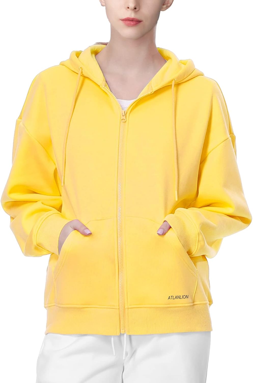Women's Zip Up Hooded Sweatshirts Fleece Hoodies Casual Soft Cotton Lightweight with Deep Pocket S-2XL Medium Yellow