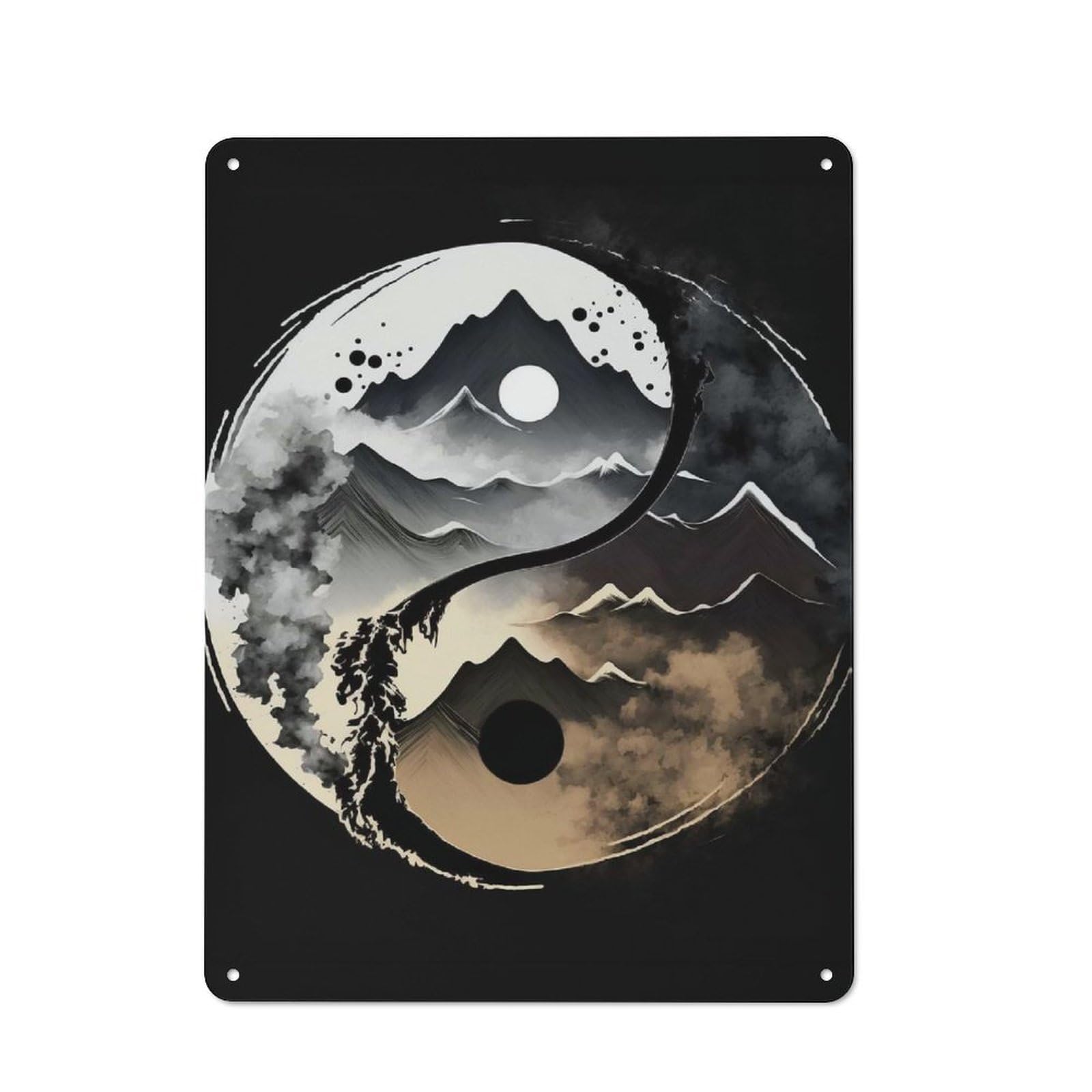 Junmoney Mountains Yin Yang 40X30cm Industrial-Style Tin Sign With For Hallway Wall, A Metal Wall Feature For A Newly Arranged Hallway