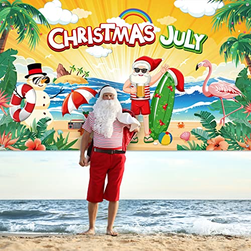 Ctosree Summer Christmas Backdrop Banner Polyester Christmas July Photo Background Tropical Hawaiian Snowman Santa Backdrop Decor For Summer Beach Xmas Holiday Party Photo Prop Decor, 72.8 X 43.3 Inch #TOP4